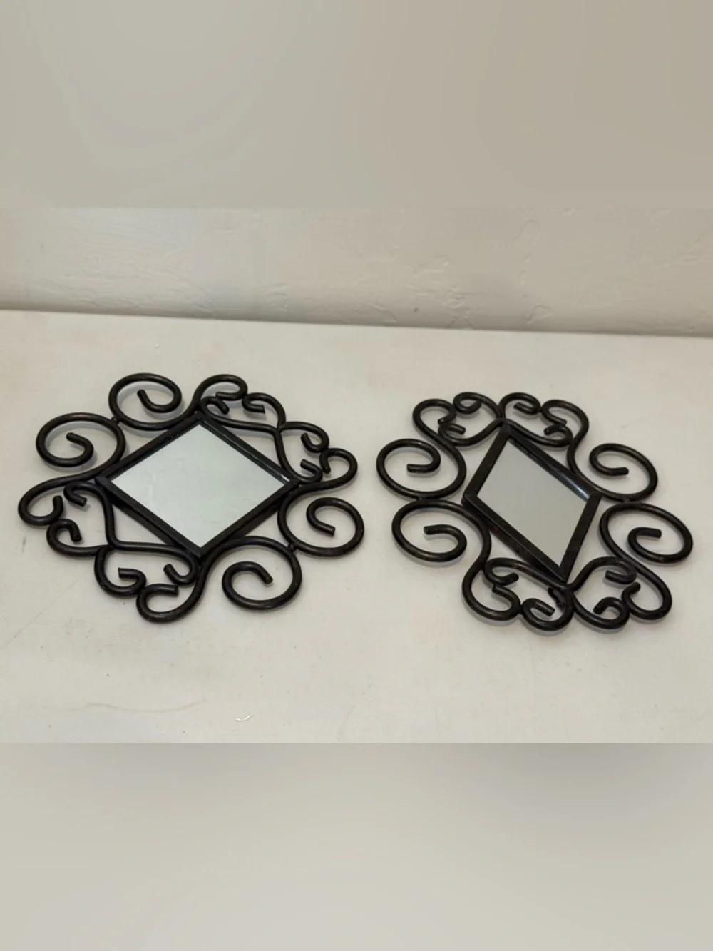 Ornate Pair Of Mirrors Duo black metal frame design Geometric‎ Entry Room Decor